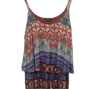 Ambiance Print Spaghetti Strap Flowy Ruffle Boho Romper Size Large
